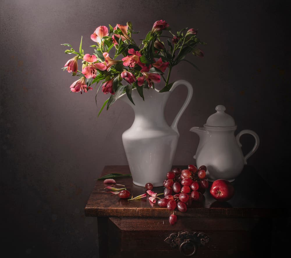 Moody Flowers and Fruit by Margareth Perfoncio — canvas wall art