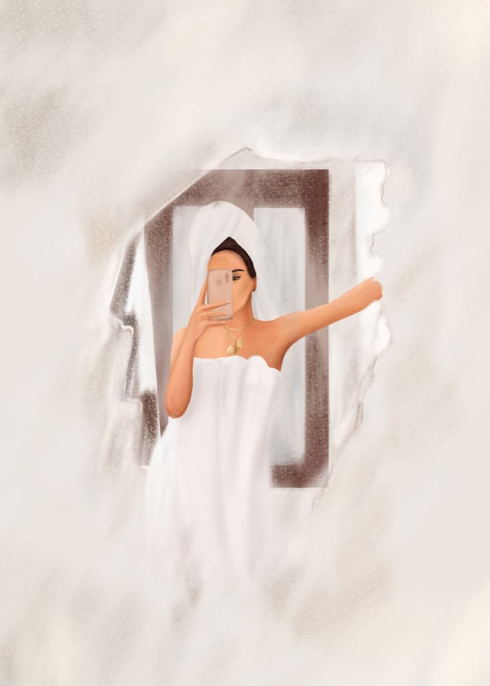 Towel Selfie Moment by Flow Line — canvas wall art