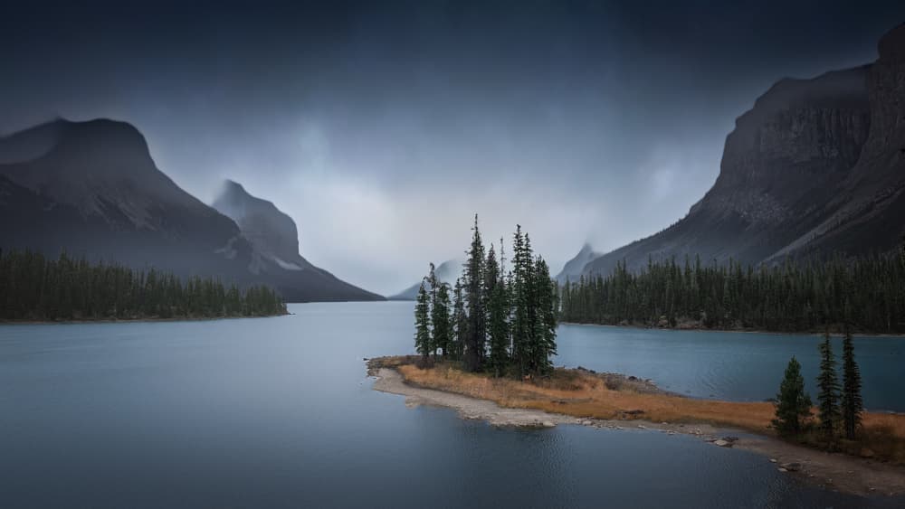 Misty Mountain Lake Island by Bing Li — canvas wall art