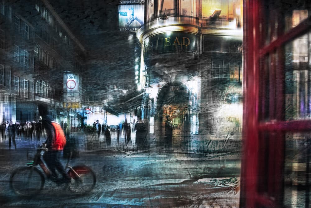Dynamic City Cyclist by Nicodemo Quaglia — canvas wall art