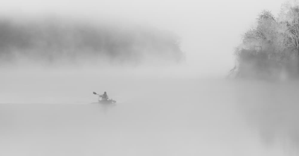 Misty Morning Kayak by Yanny Liu — canvas wall art
