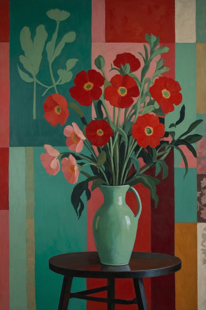 Red Poppies In Green Vase by The Art Concept — canvas wall art