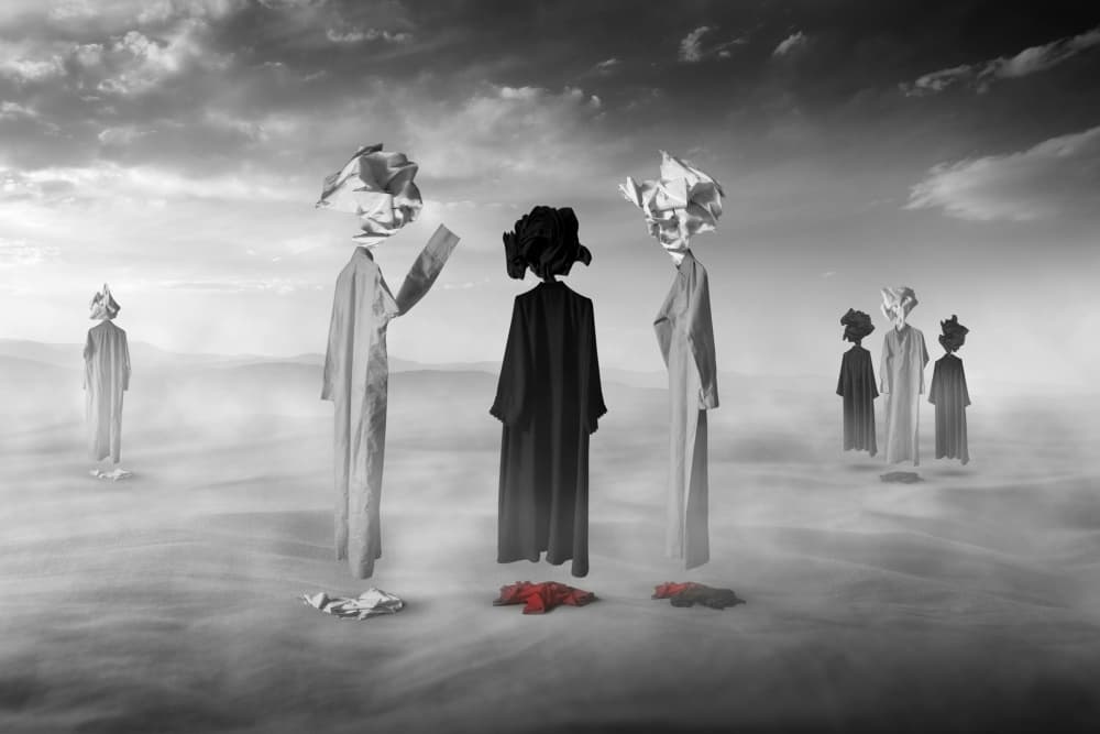 Surreal Desert Figures by Hussain Buhligaha — canvas wall art