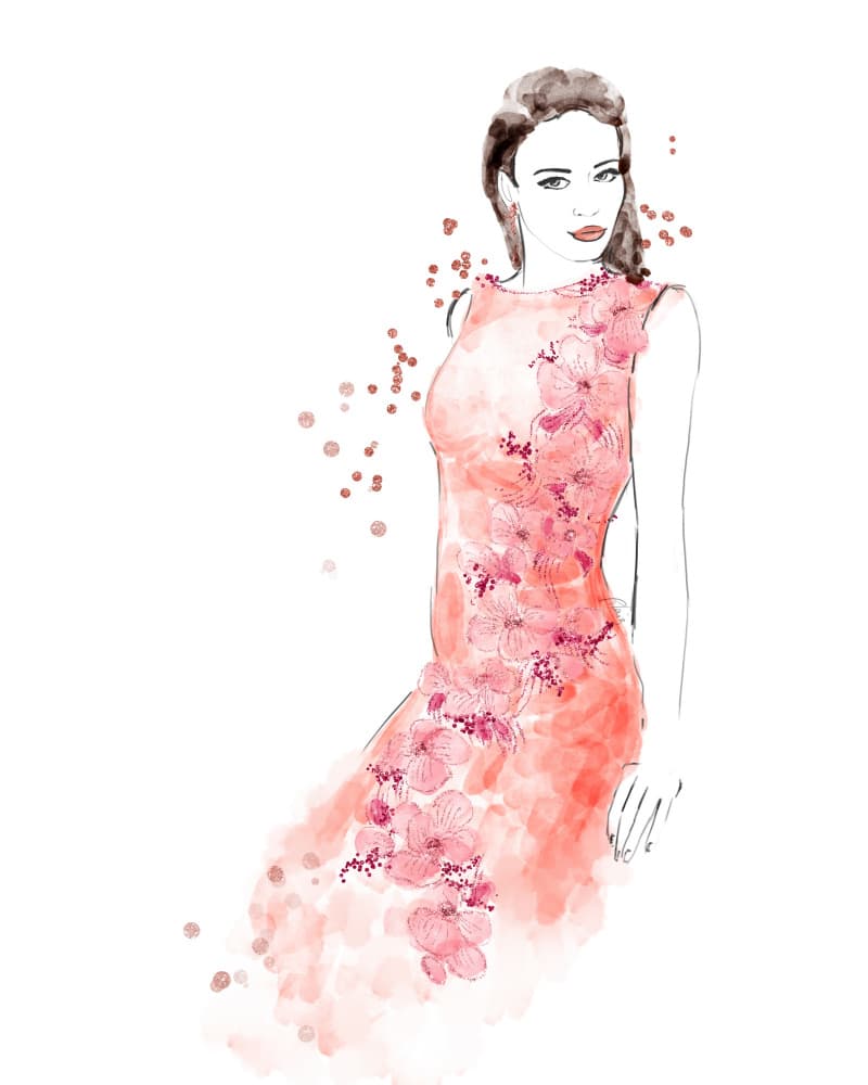 Floral Fashion Illustration by Rosana Laiz Blursbyai — canvas wall art
