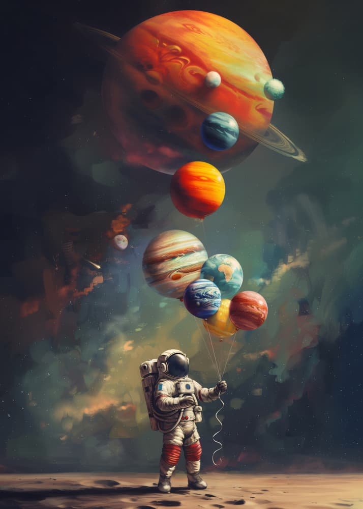 Astronaut's Planet Balloons by Nicebleed — canvas wall art