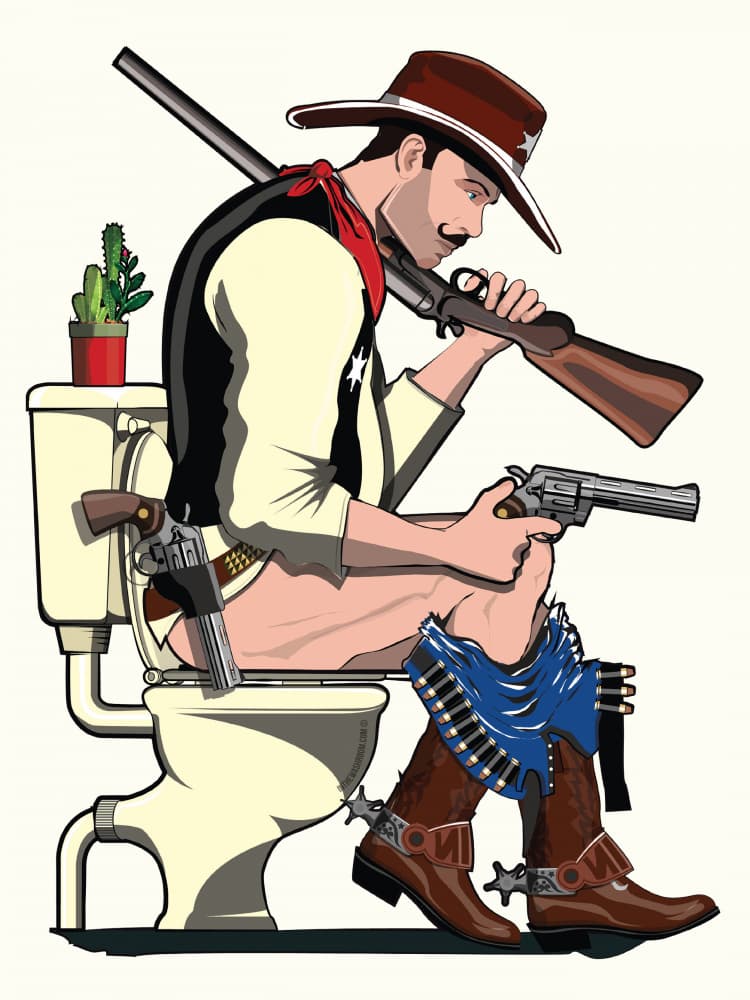 Cowboy Bathroom Break by In The Washroom — canvas wall art