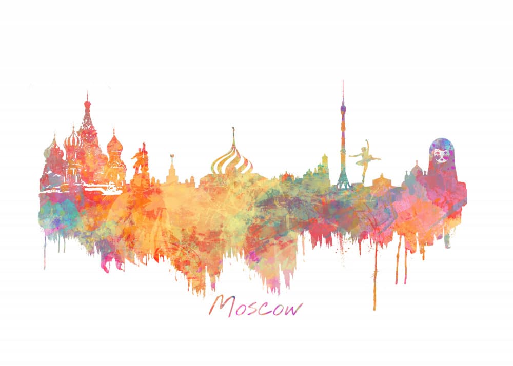 Colorful Moscow Skyline by Justyna Jaszke — canvas wall art
