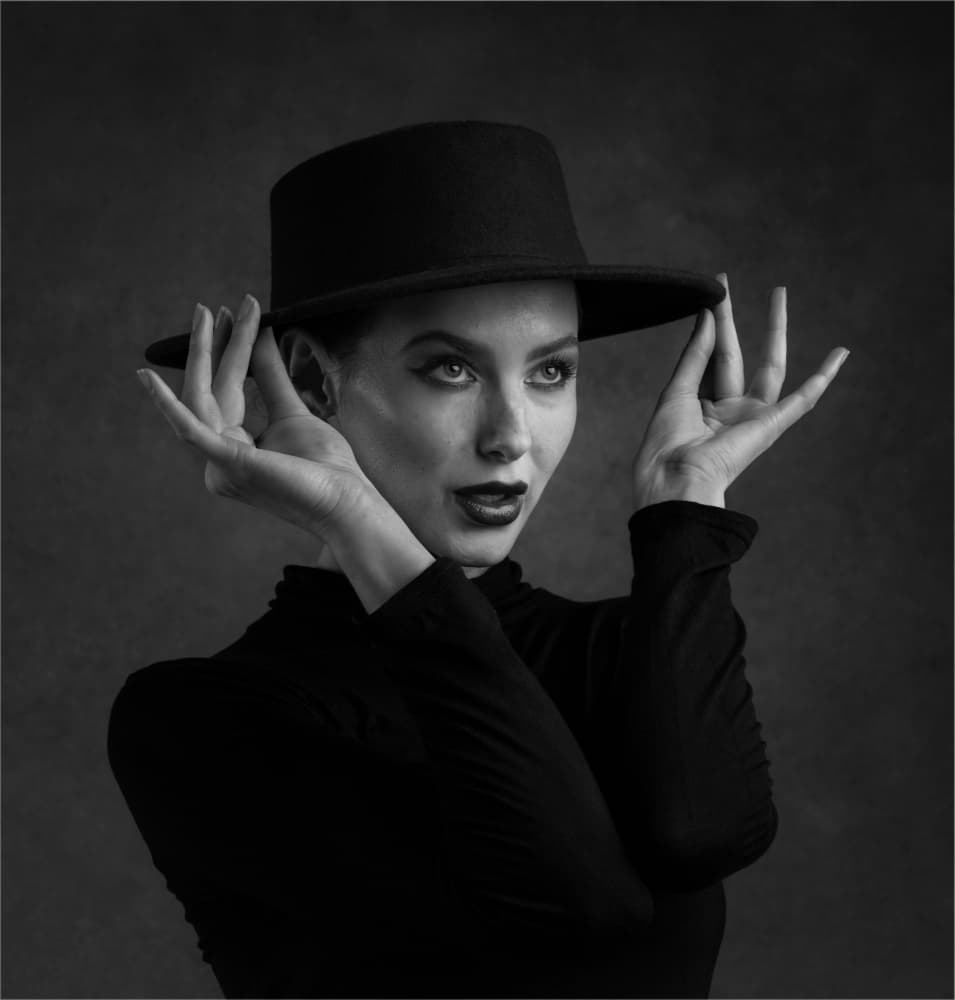Chic Woman Black Hat by Derwood — canvas wall art