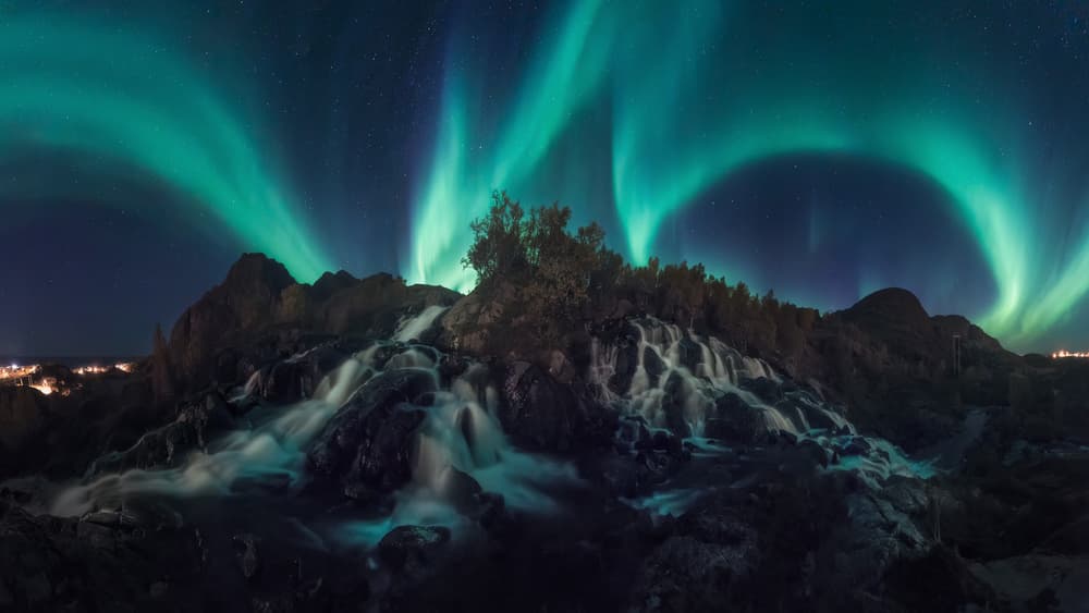 Northern Lights Waterfall by Carlos F. Turienzo — canvas wall art