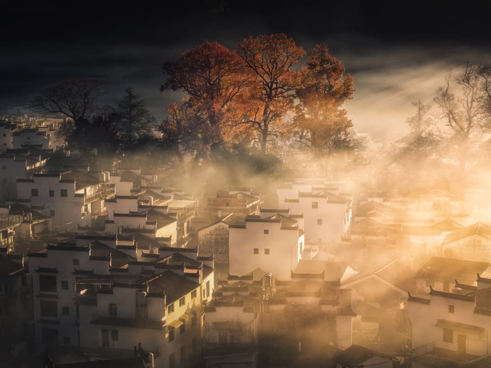 Golden Morning Village by Yuan Cui — canvas wall art
