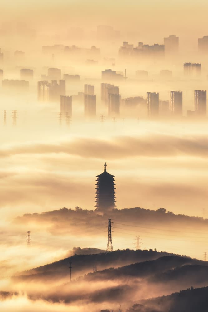 Golden Pagoda Morning by Yuan Cui — canvas wall art