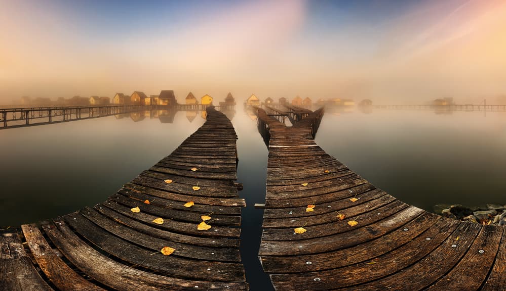 Misty Morning Wooden Docks by Krzysztof Browko — canvas wall art