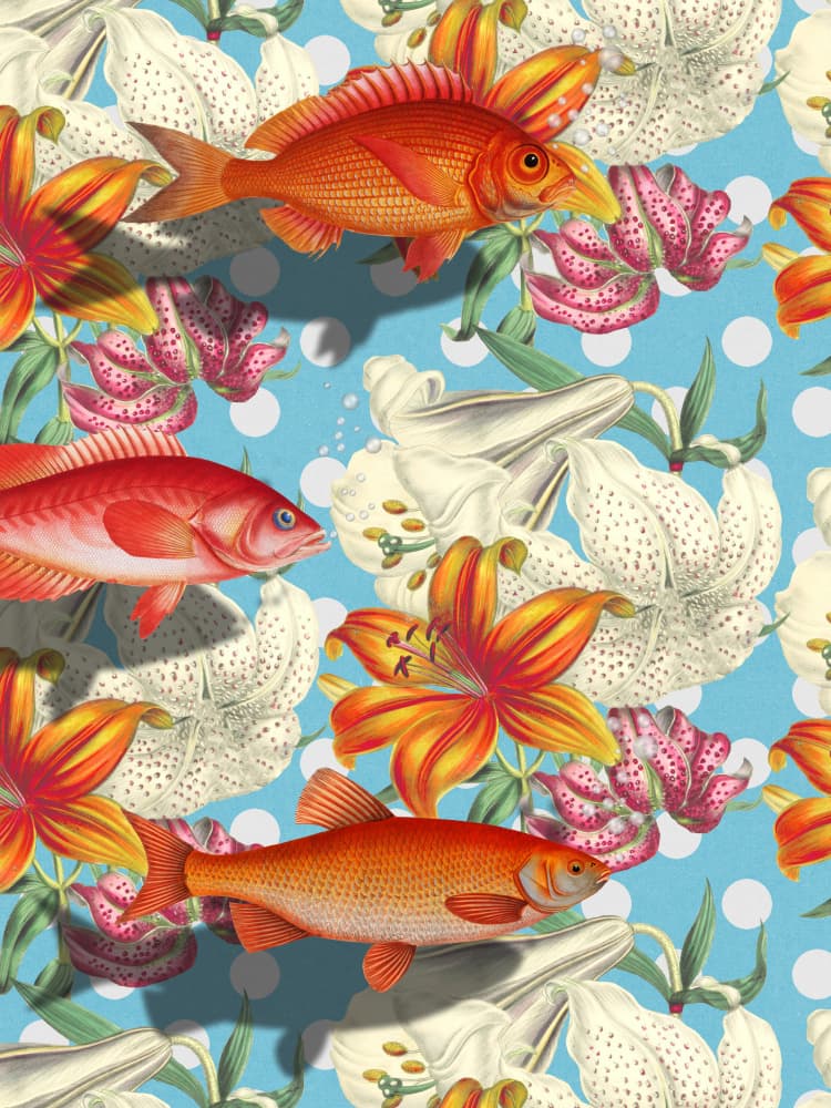 Tropical Fish and Lilies by Marja van den Hurk — canvas wall art
