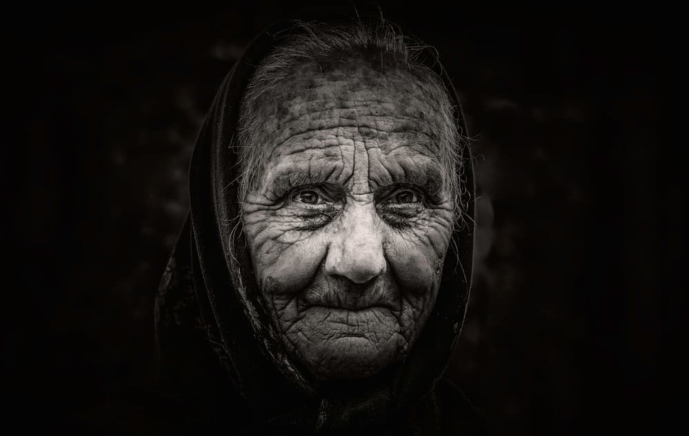 Elderly Woman Portrait by RABIA BASHA ARTIST — canvas wall art