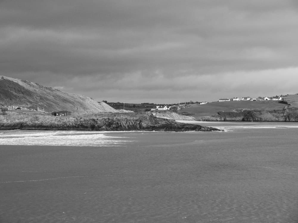 Grayscale Coastal Village by Lynann Colligan — canvas wall art
