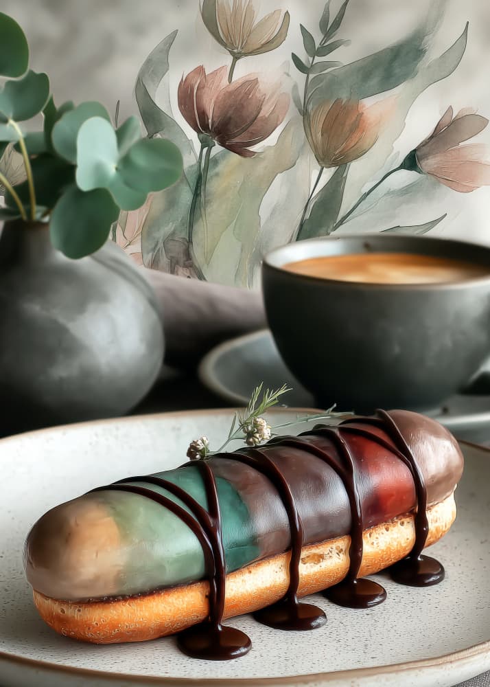 Elegant Eclair Coffee Moment by Justyna Jaszke — canvas wall art