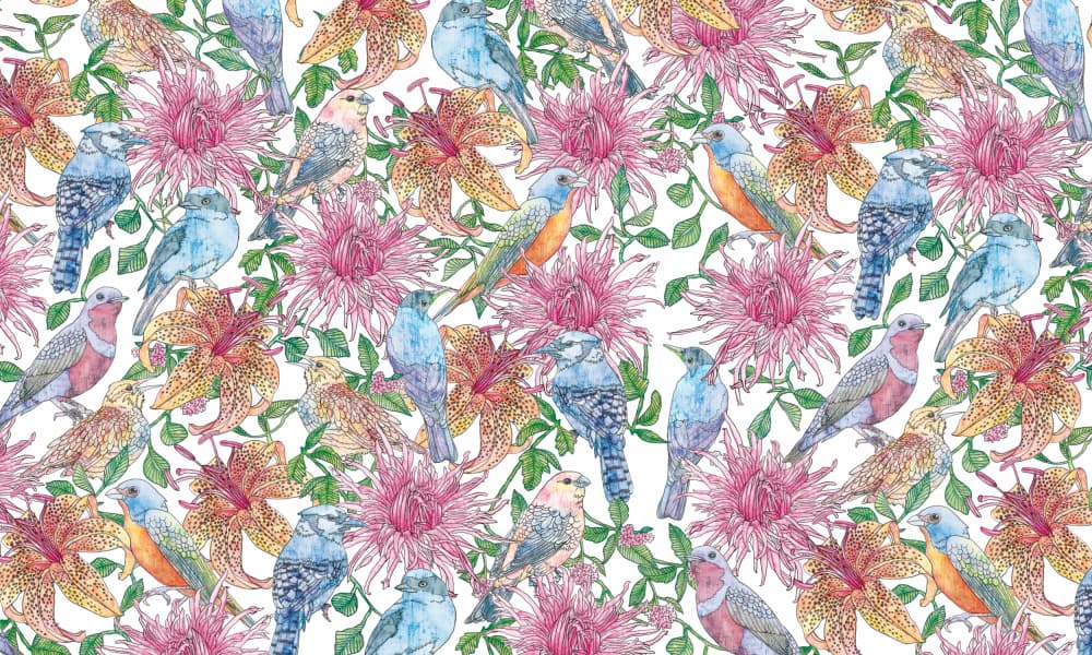 Vibrant Birds and Blooms by Nicole Bustamante — canvas wall art