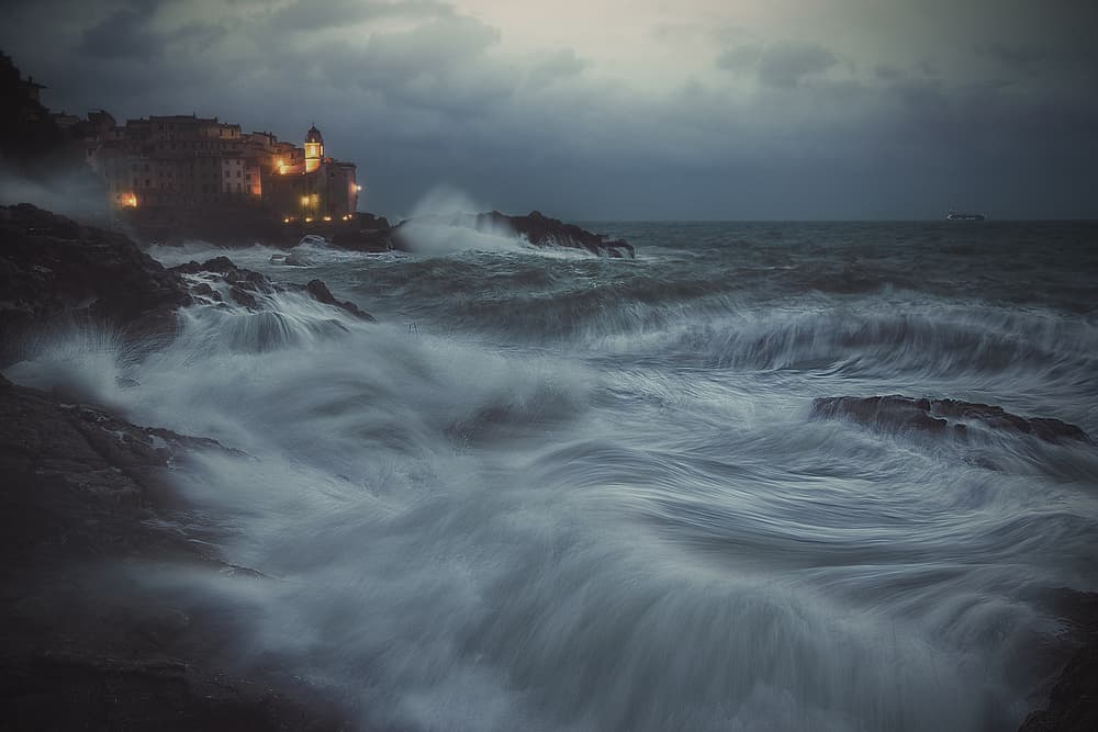 Stormy Coastal Village Night by Paolo Lazzarotti — canvas wall art