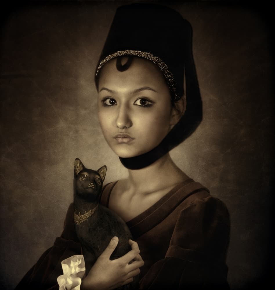 Noble Woman and Cat by Svetlana Melik-Nubarova — canvas wall art