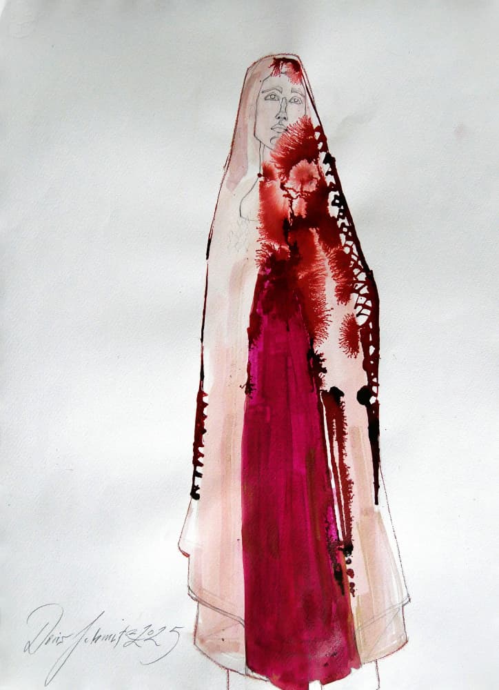 Crimson Draped Figure by Doris Schmitz — canvas wall art