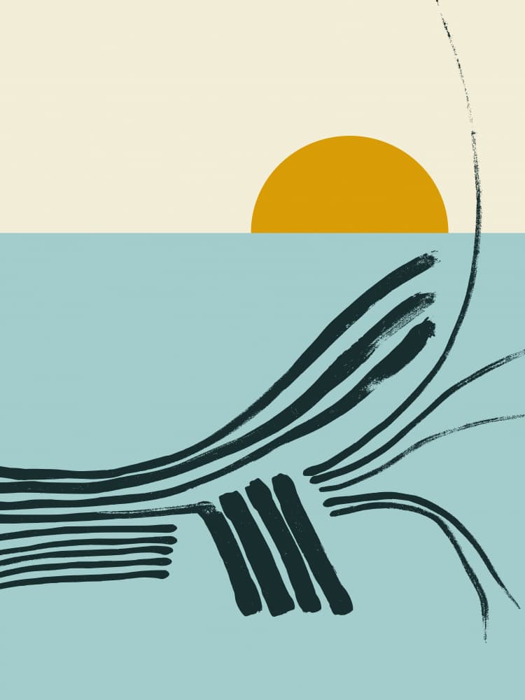 Golden Sun Abstract Waves by Annick — canvas wall art
