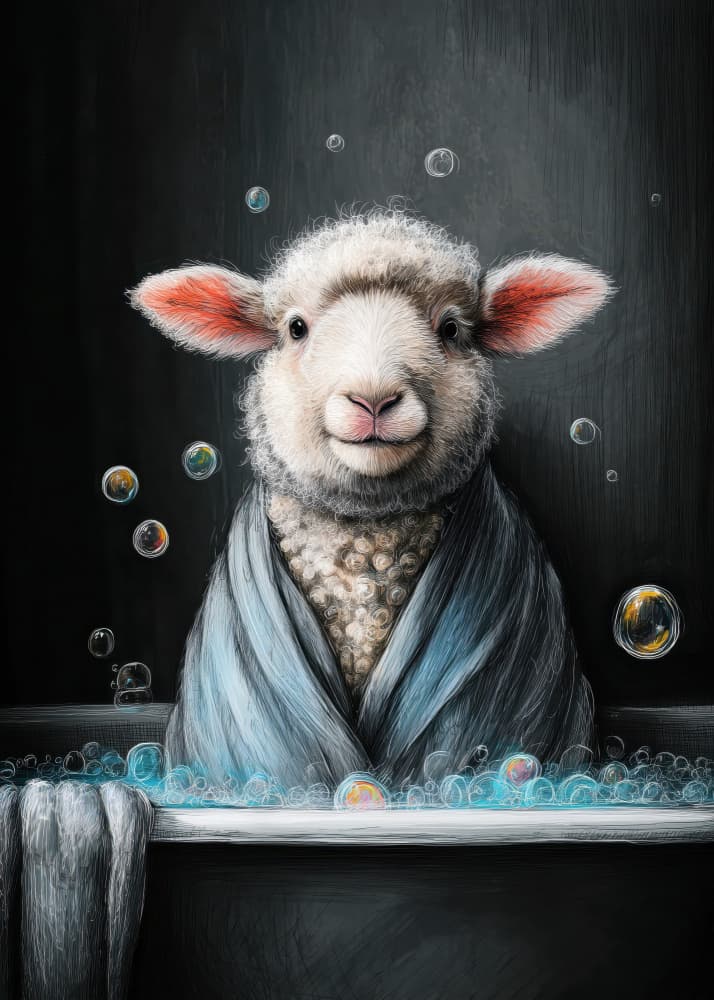 Cute Lamb Bathtime by Justyna Jaszke — canvas wall art