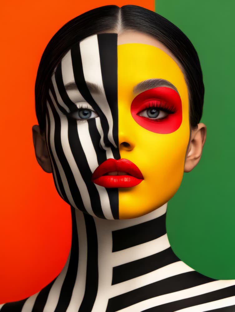Vibrant Split Face Portrait by Bilge Paksoylu — canvas wall art