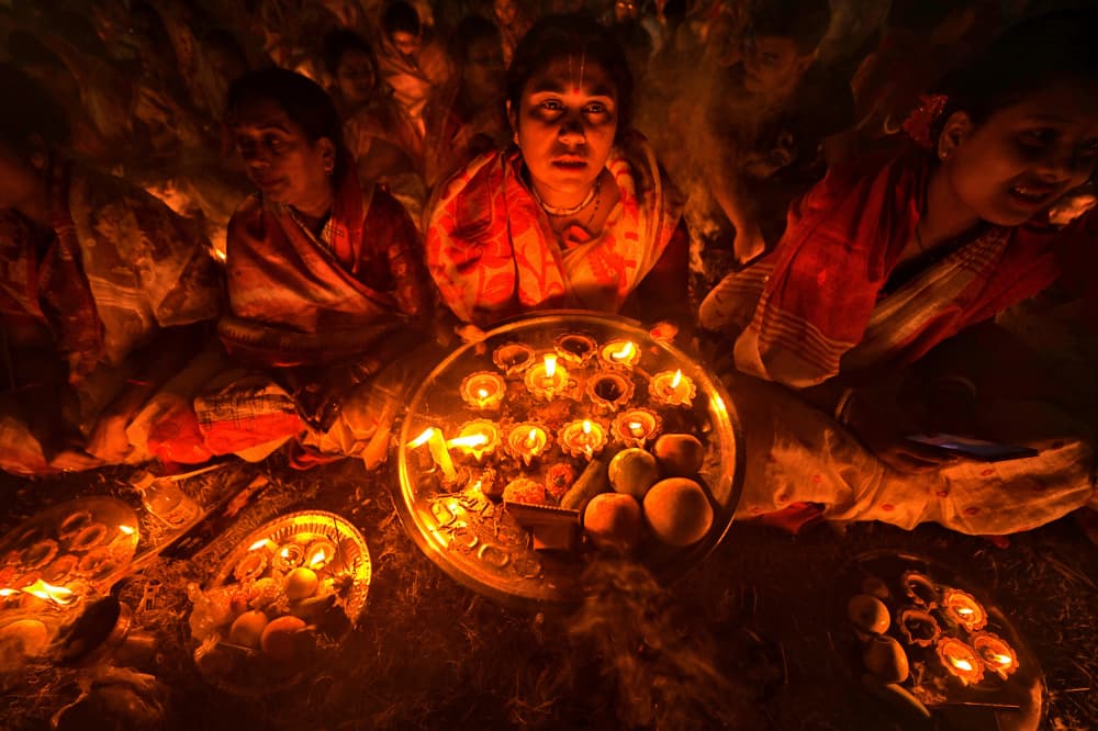 Women's Lamp Ceremony by Avishek Das — canvas wall art
