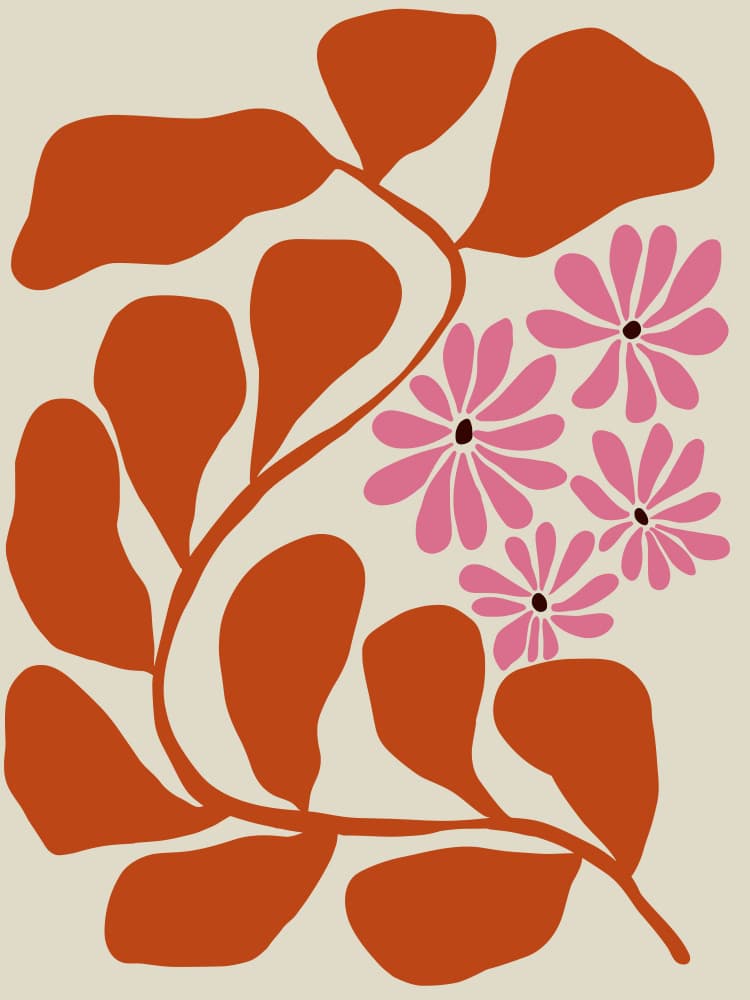 Pink Blooms and Leaves by Miho Art Studio — canvas wall art