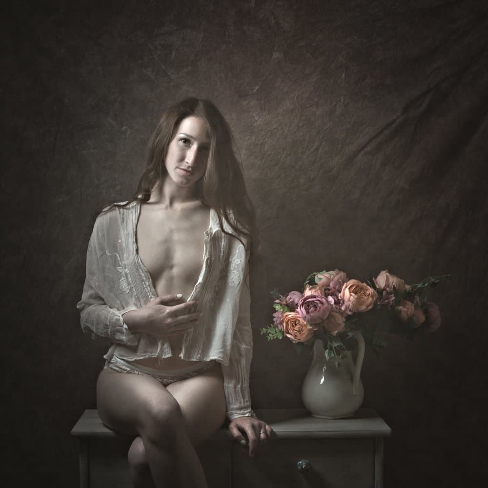 Pensive Woman With Roses by Ruth Franke — canvas wall art