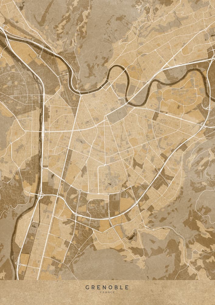 Grenoble France City Map by Rosana Laiz Blursbyai — canvas wall art