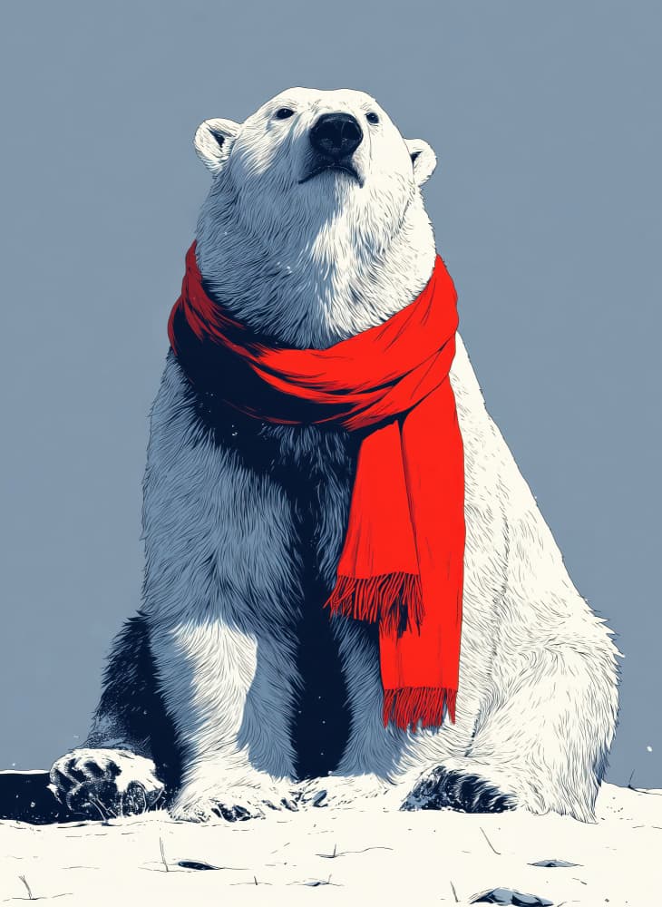 Winter Polar Bear Scarf by Justyna Jaszke — canvas wall art
