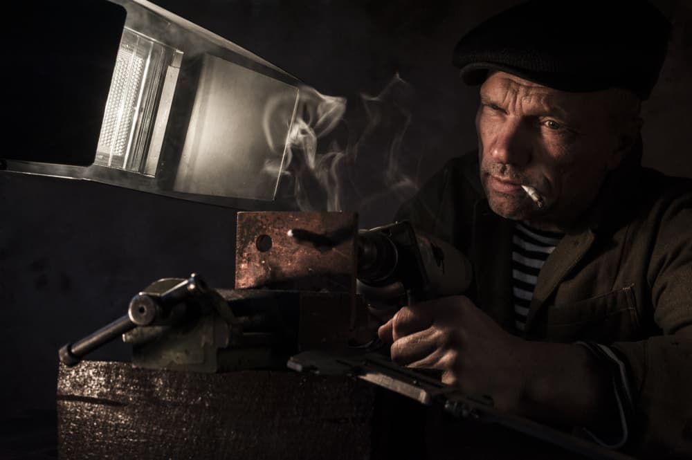 Smoking Craftsman Portrait by Viktor Cherkasov — canvas wall art