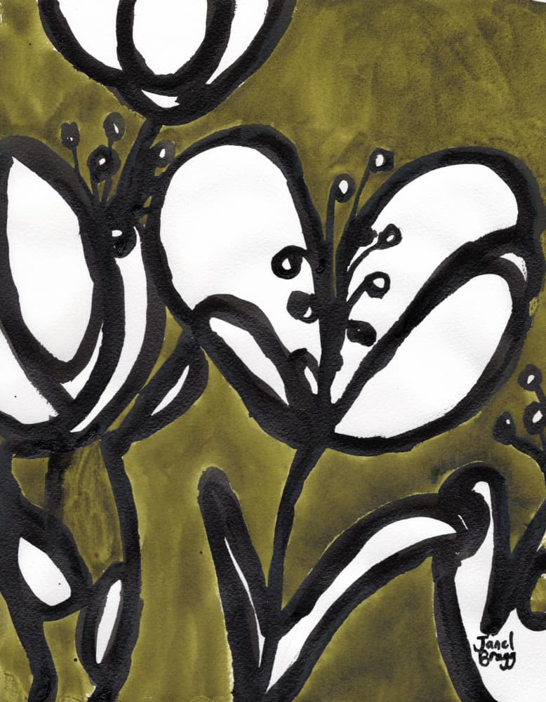 Floral With Tulips In Moss Green by Janel Bragg — canvas wall art