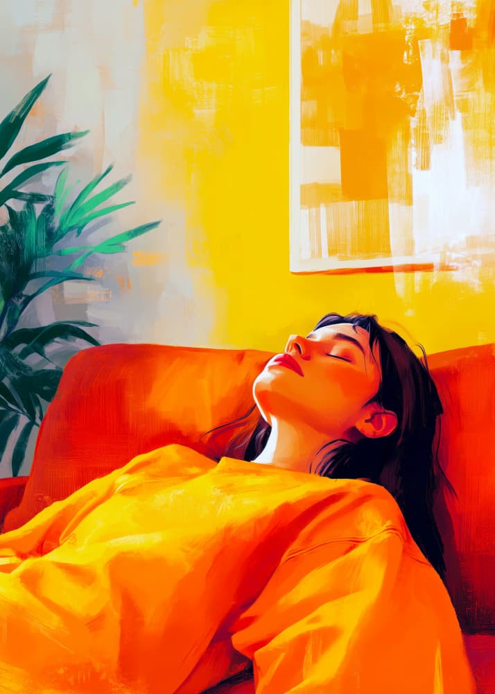 Relaxed Woman Warm Hues by Justyna Jaszke — canvas wall art