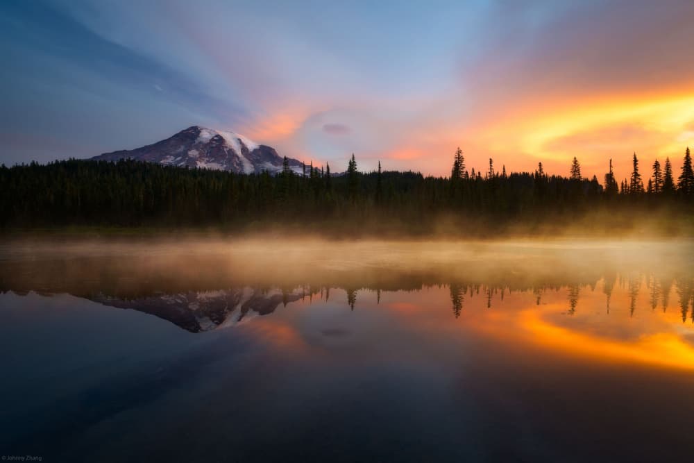 Misty Mountain Reflection by Johnny Zhang — canvas wall art