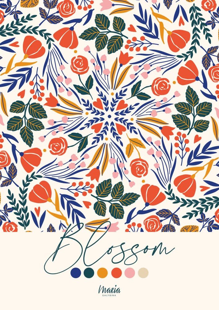 Vibrant Botanical Pattern by Maria Galybina — canvas wall art