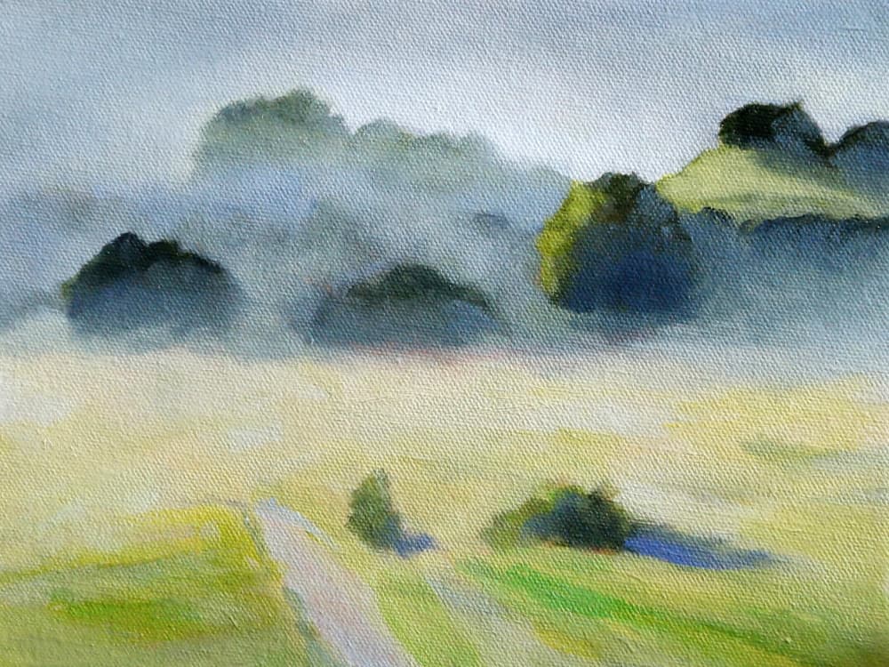 Misty Morning Landscape by Claire Whitehead — canvas wall art