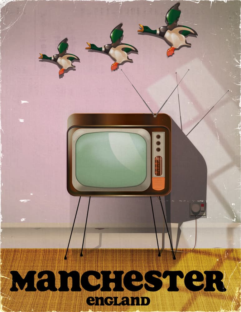 Manchester Retro TV Ducks by Nicholas — canvas wall art