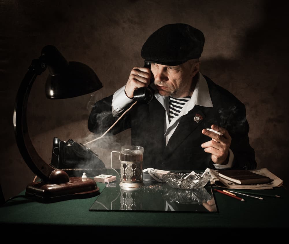 Vintage Man Phone Call by Viktor Cherkasov — canvas wall art