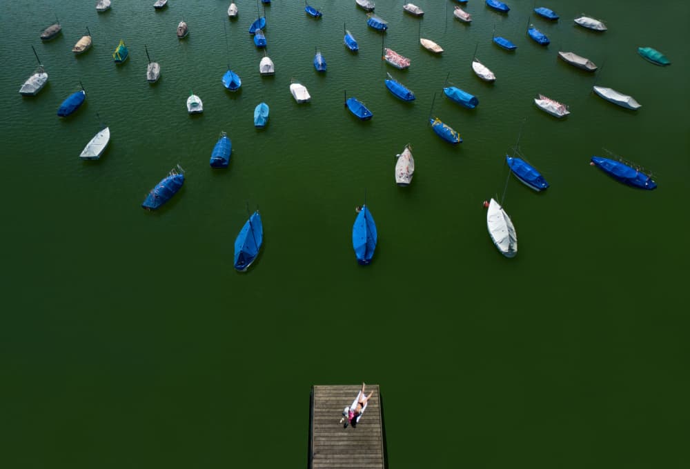 Overhead Lake Boats Dock by Streiff Marcel — canvas wall art