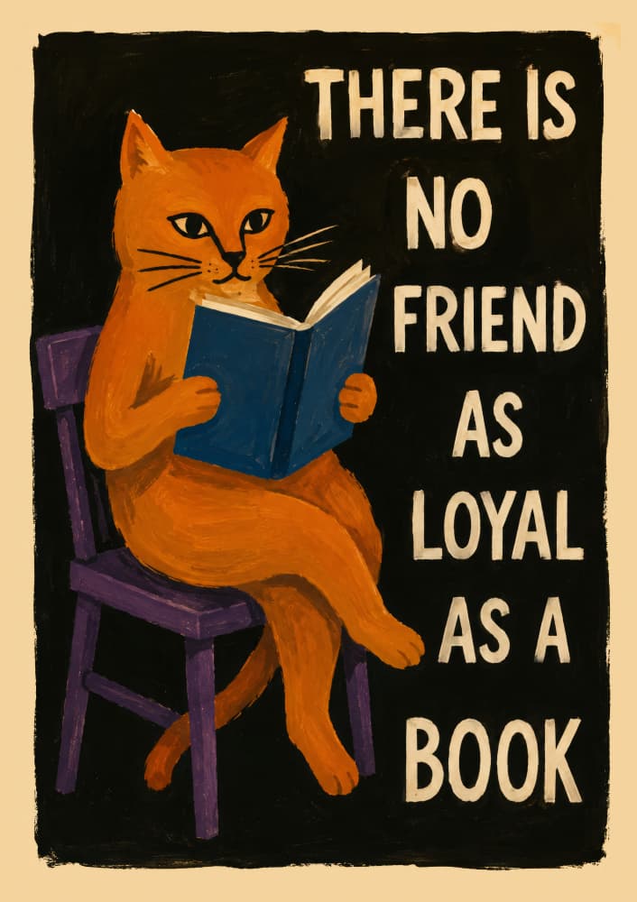 Loyal Book Cat Print by Patryk Krygowski — canvas wall art