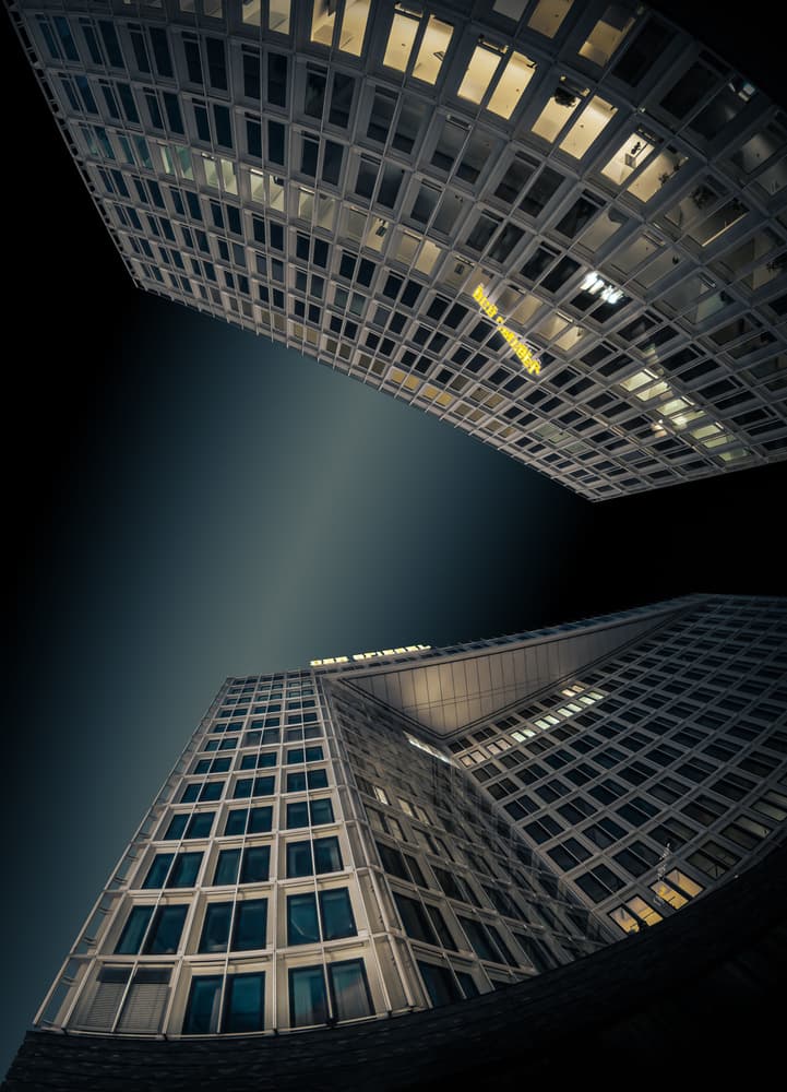 Modern Skyscraper Night View by Jörg Vollrath — canvas wall art