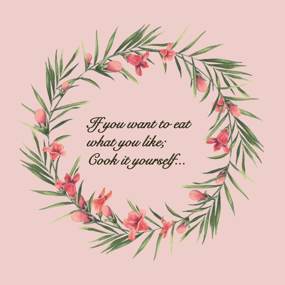Floral Wreath Cooking Quote by Bilge Paksoylu — canvas wall art