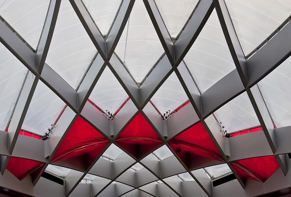 Red Geometric Ceiling by Jef Van den Houte — canvas wall art