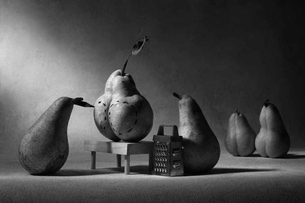 Pear Surgery Scene by Victoria Glinka — canvas wall art