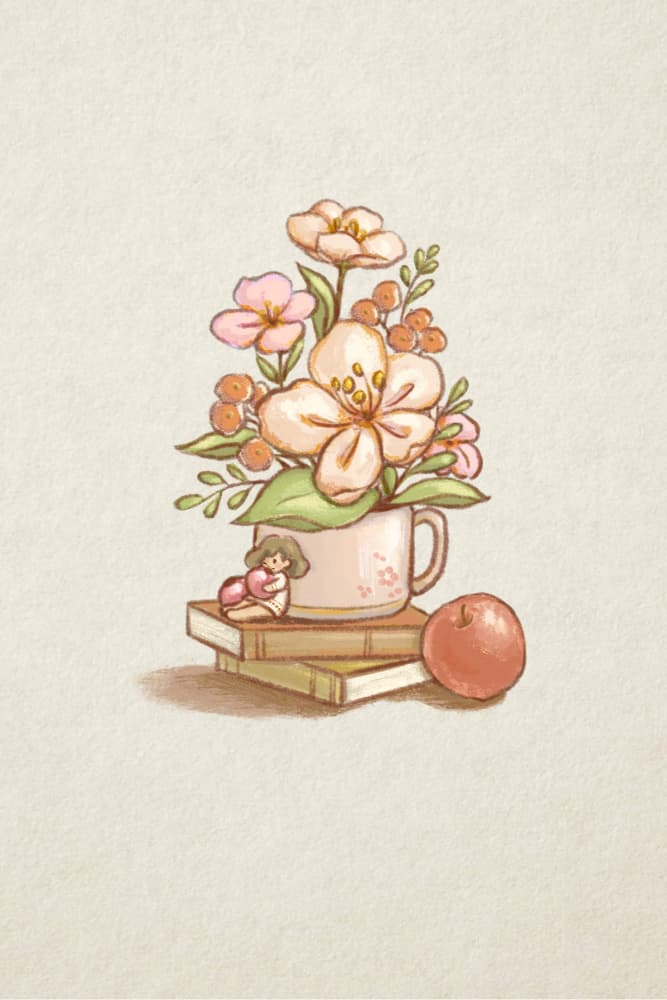 Sweet Blossoms and Books by Xuan Thai — canvas wall art