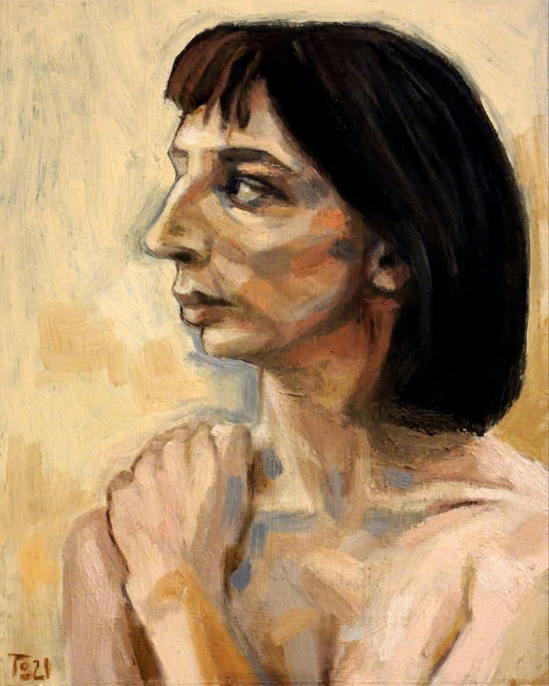 Pensive Woman Profile by Tore Bahnson — canvas wall art
