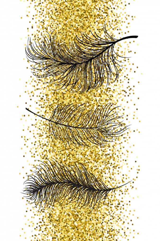 Golden Glitter Feathers by Martina — canvas wall art