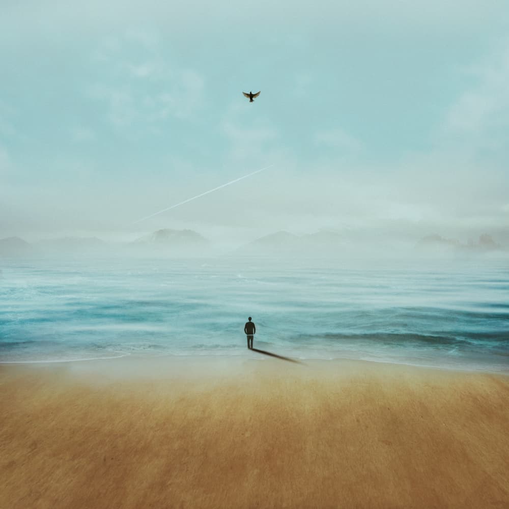 Man on Serene Beach by Hadi Malijani (Malenjani) — canvas wall art